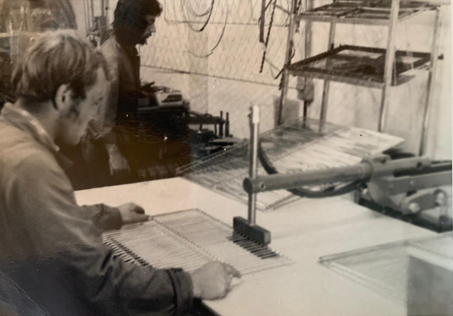 Jake Linzner manufacturing wire trays in Fitzroy, 1975