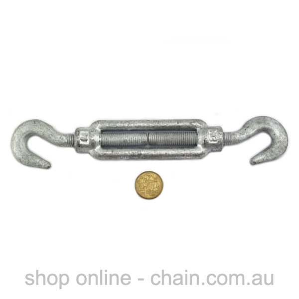 12mm Hook-hook turnbuckle in a galvanised finish.