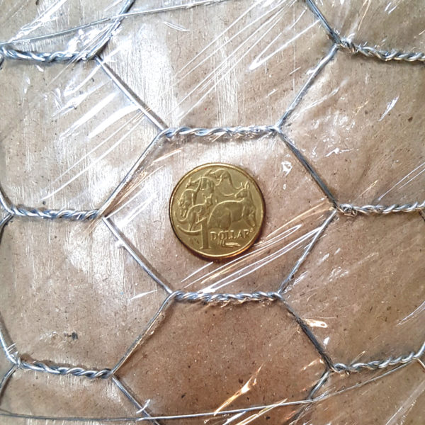 Chicken wire x 40mm hexagonal opening. The wire is 1.3mm x 1200mm high x 30 metres long.