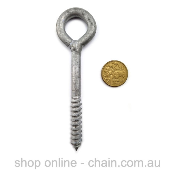 Galvanised eye bolt, size 10mm with a 50mm timber thread.