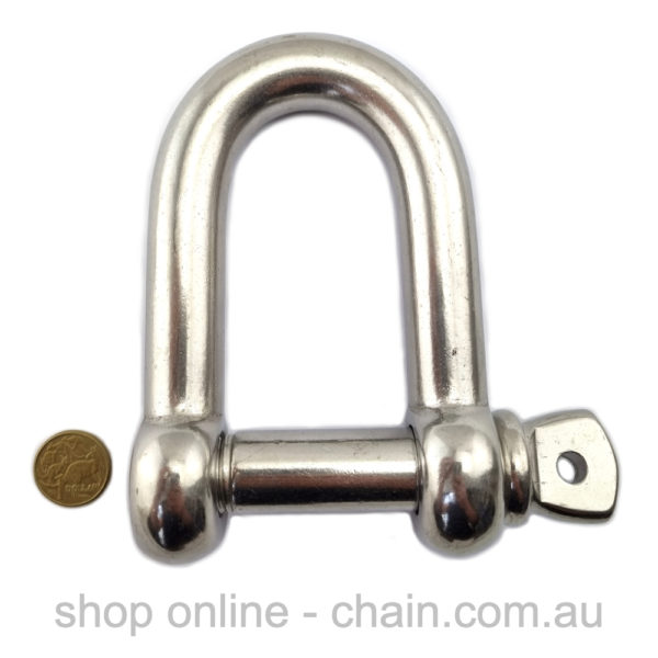 25mm D Shackle in type 316 marine-grade stainless steel.